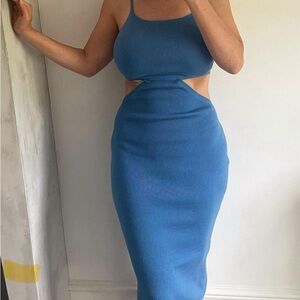 Blue knit cut out midi